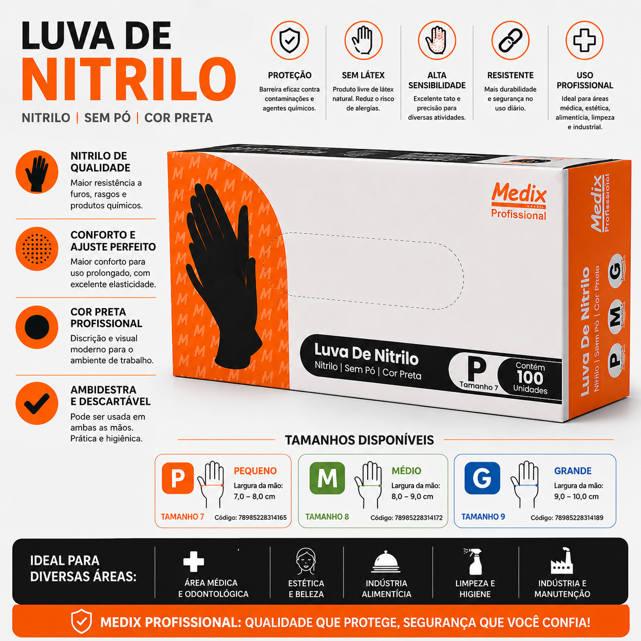 Luva de nitrilo preta
